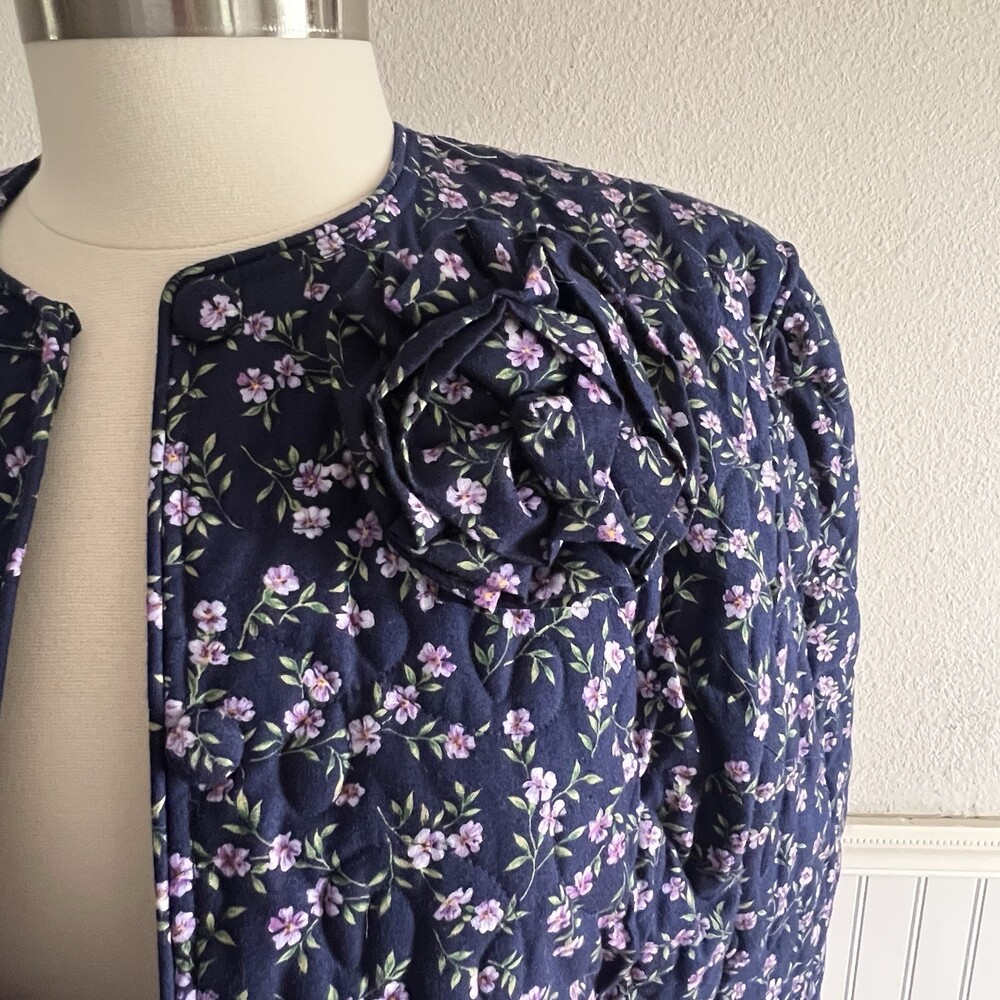 Vintage 80s 90s Quilted Jacket and Maxi Skirt Set Cottage Navy Purple Floral L - Picture 5 of 16